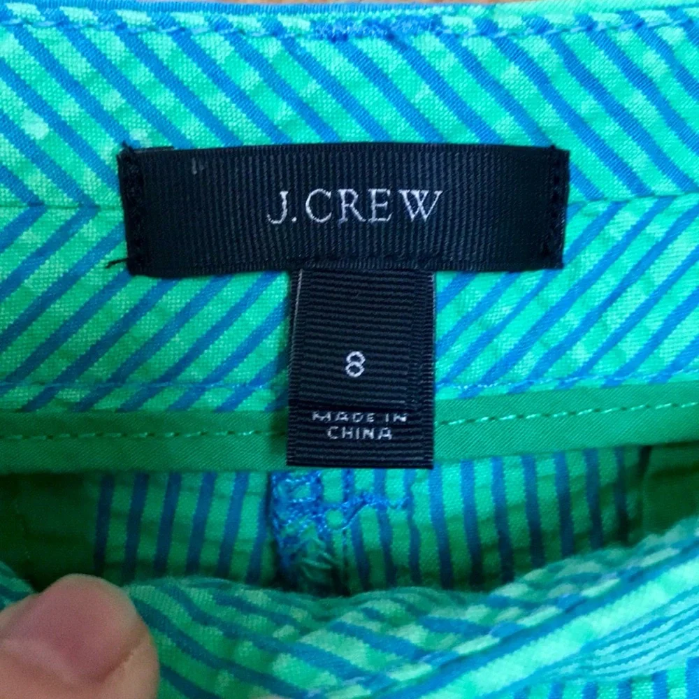 J.Crew size 8 pinstriped preppy cotton seersucker shorts aqua blue mint green